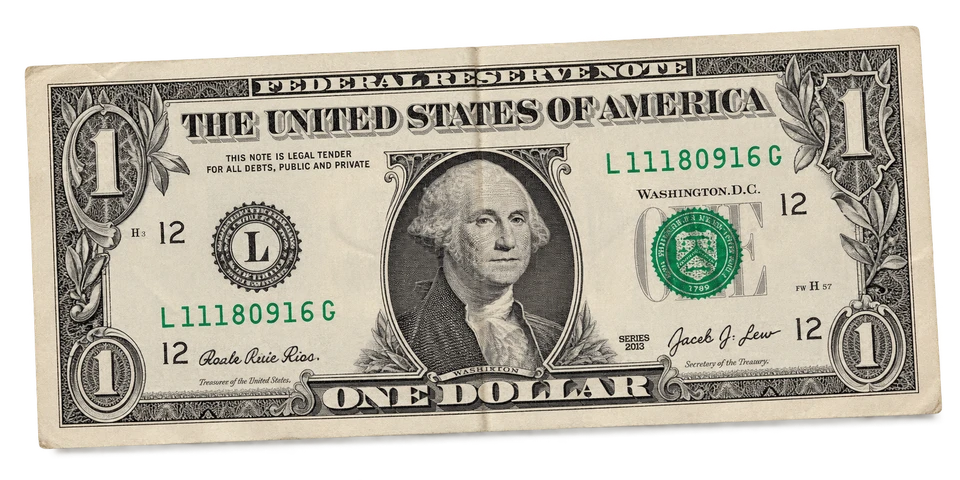 A lightly creased US one-dollar bill